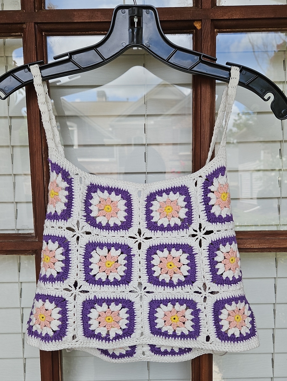 LA Hearts By PacSun Crochet Square-Panel Crop Top in White and Purple